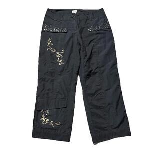 CACHE Vintage Y2k Capri Cargo Pants Utility Beaded Black Size 0 Goth Grunge